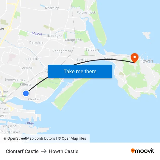Clontarf Castle to Howth Castle map