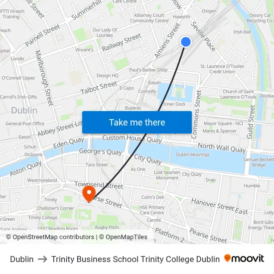 Dublin to Trinity Business School Trinity College Dublin map
