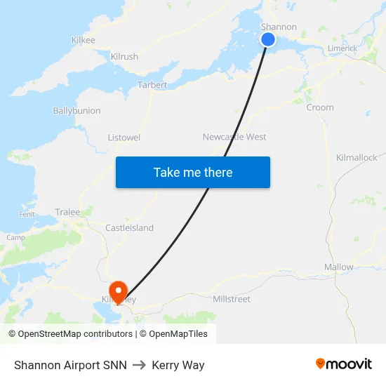 Shannon Airport SNN to Kerry Way map