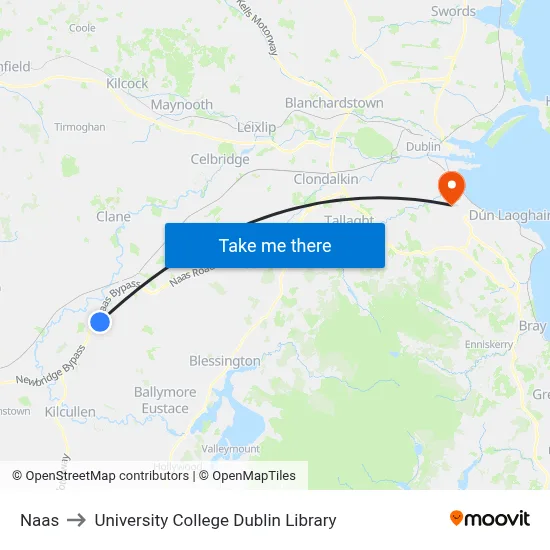 Naas to University College Dublin Library map