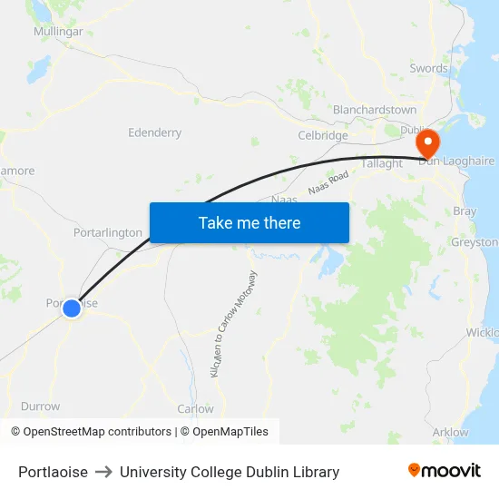 Portlaoise to University College Dublin Library map