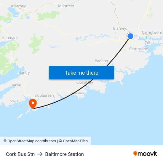 Cork Bus Stn to Baltimore Station map