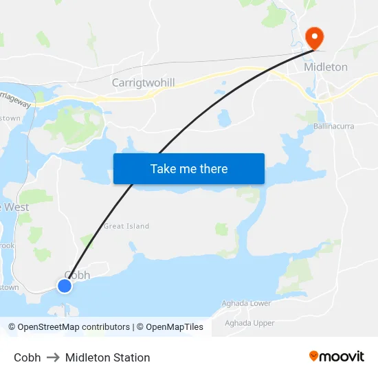 Cobh to Midleton Station map