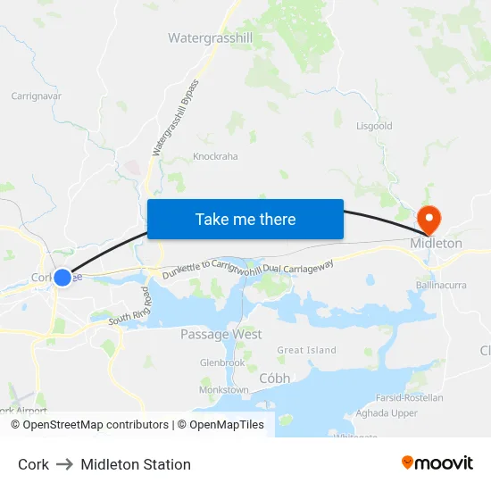 Cork to Midleton Station map