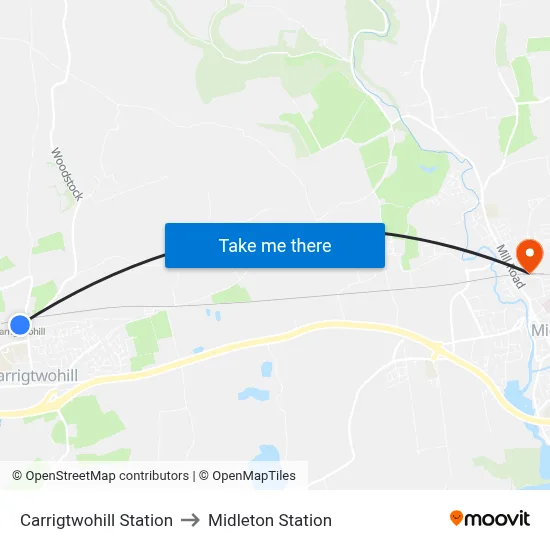Carrigtwohill Station to Midleton Station map