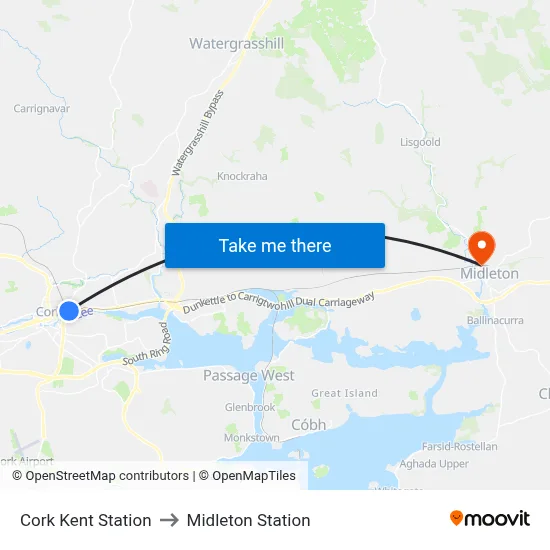 Cork Kent Station to Midleton Station map