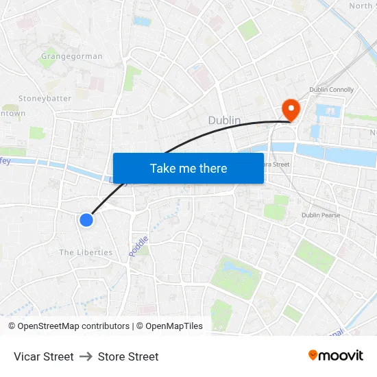 Vicar Street to Store Street map