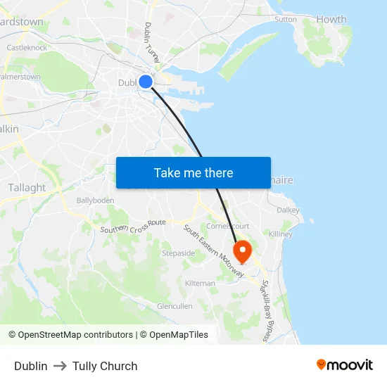 Dublin to Tully Church map