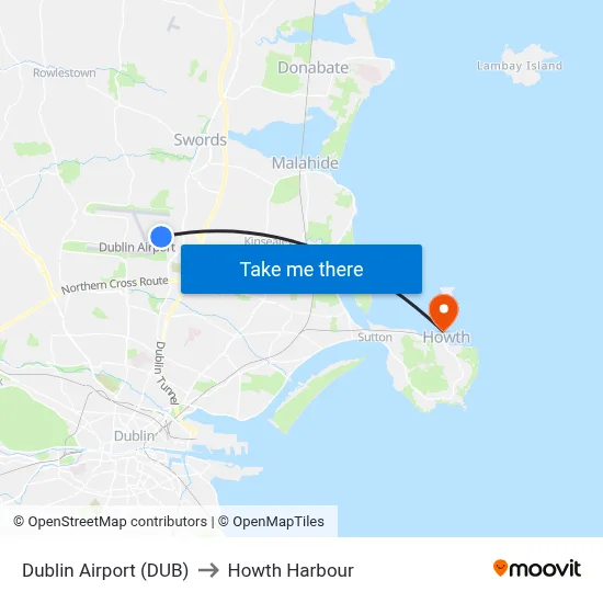 Dublin Airport (DUB) to Howth Harbour map