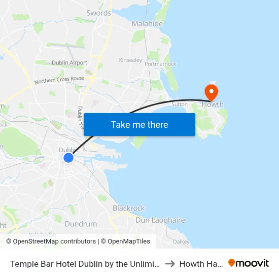 Temple Bar Hotel Dublin by the Unlimited Collection to Howth Harbour map