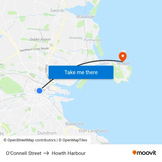 O'Connell Street to Howth Harbour map