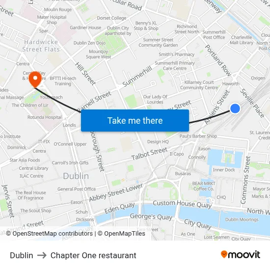 Dublin to Chapter One restaurant map