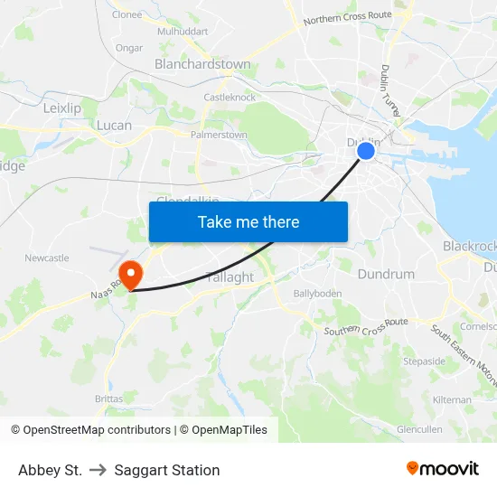 Abbey St. to Saggart Station map