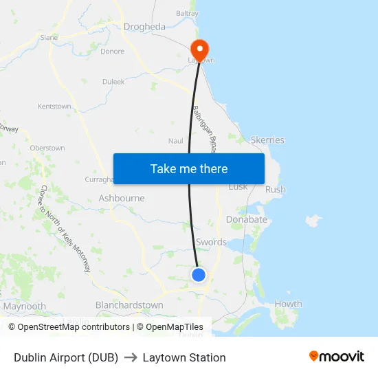 Dublin Airport (DUB) to Laytown Station map