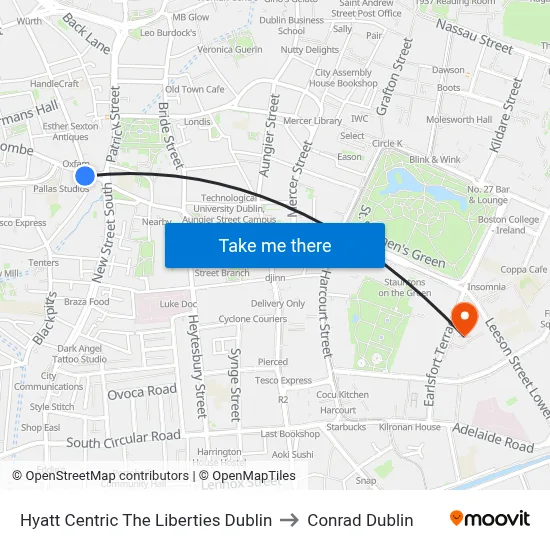 Hyatt Centric The Liberties Dublin to Conrad Dublin map