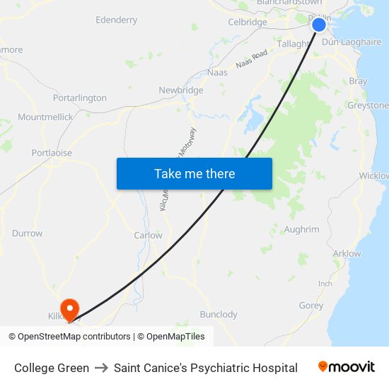 College Green to Saint Canice's Psychiatric Hospital map