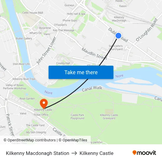 Kilkenny Macdonagh Station to Kilkenny Castle map