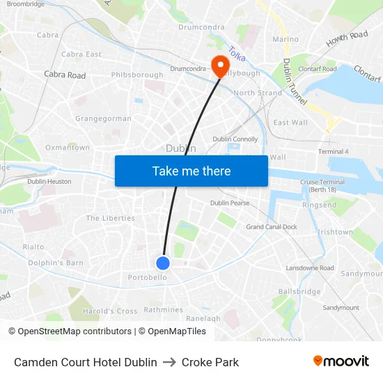 Camden Court Hotel Dublin to Croke Park map