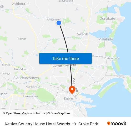 Kettles Country House Hotel Swords to Croke Park map