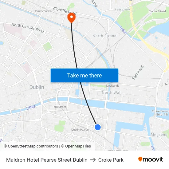Maldron Hotel Pearse Street Dublin to Croke Park map