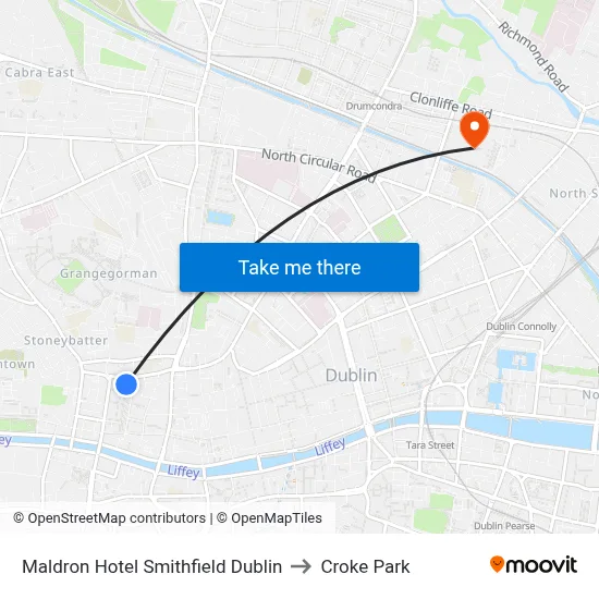 Maldron Hotel Smithfield Dublin to Croke Park map