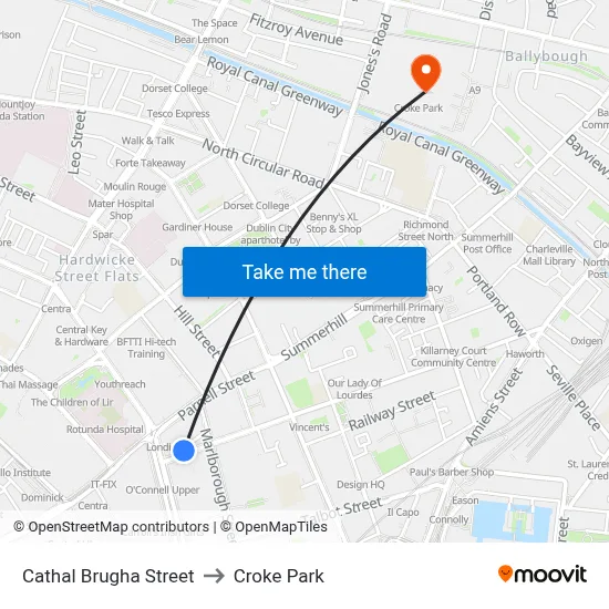 Cathal Brugha Street to Croke Park map