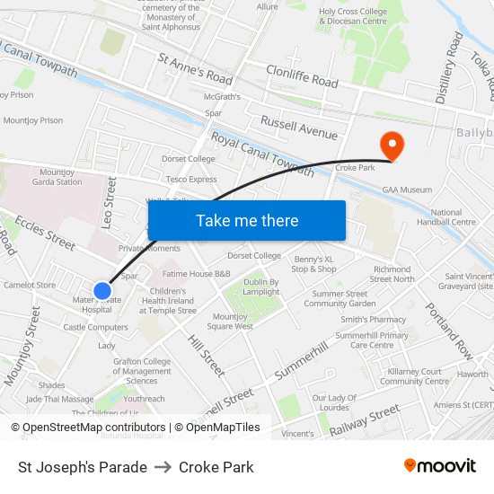 St Joseph's Parade to Croke Park map
