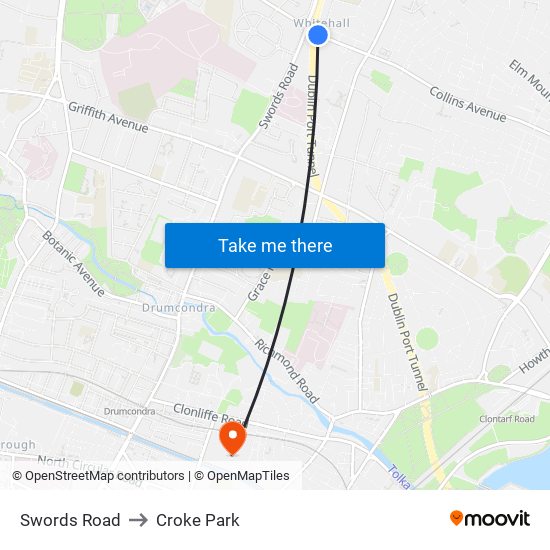 Swords Road to Croke Park map