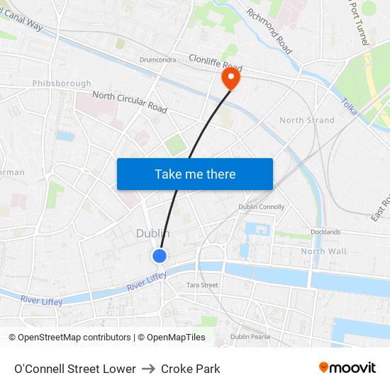 O'Connell Street Lower to Croke Park map