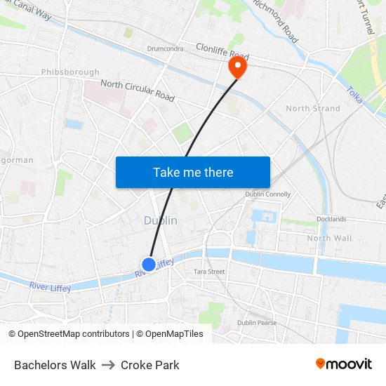 Bachelors Walk to Croke Park map
