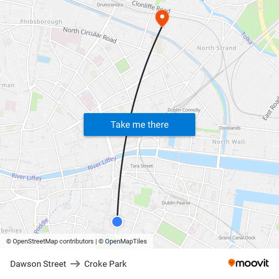 Dawson Street to Croke Park map