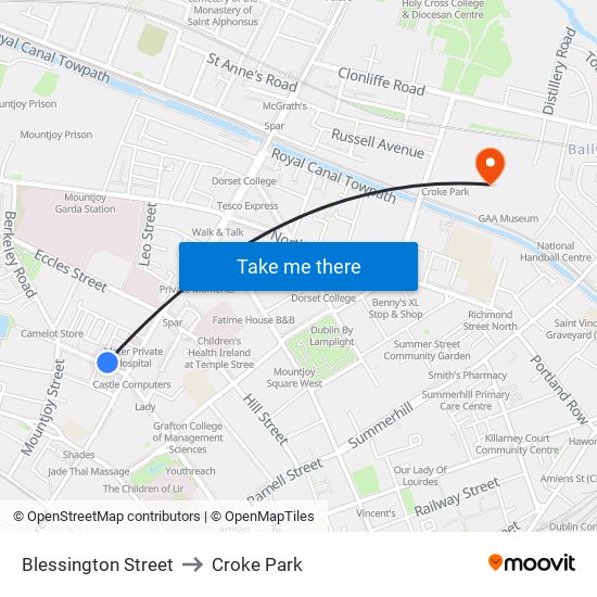 Blessington Street to Croke Park map