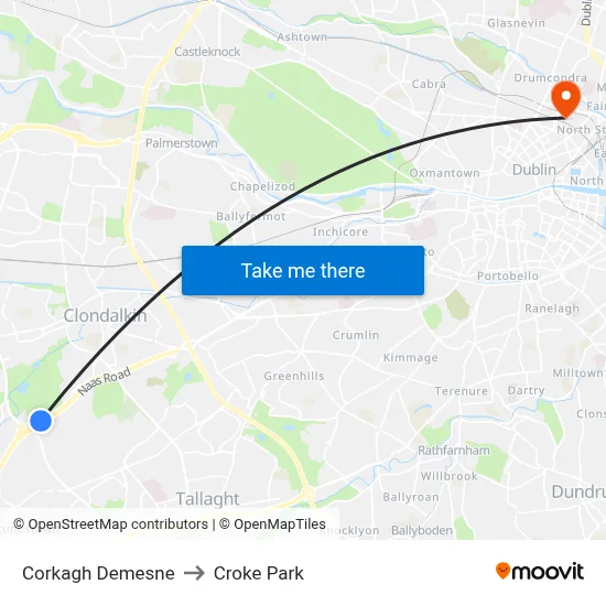 Corkagh Demesne to Croke Park map