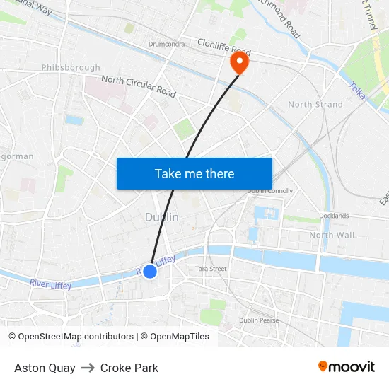 Aston Quay to Croke Park map