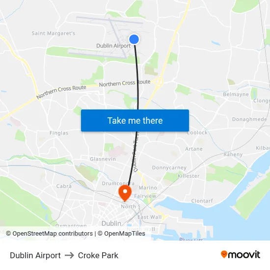 Dublin Airport to Croke Park map