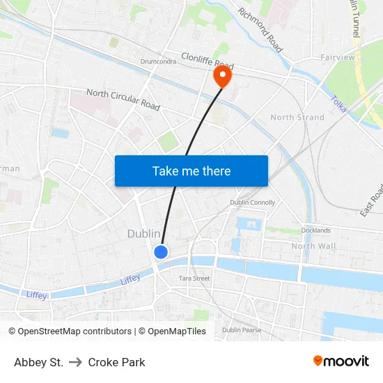 Abbey St. to Croke Park map
