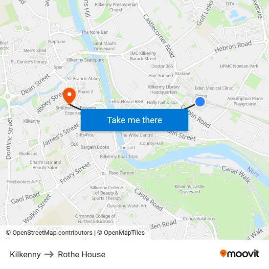 Kilkenny to Rothe House map