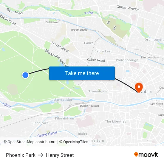 Phoenix Park to Henry Street map