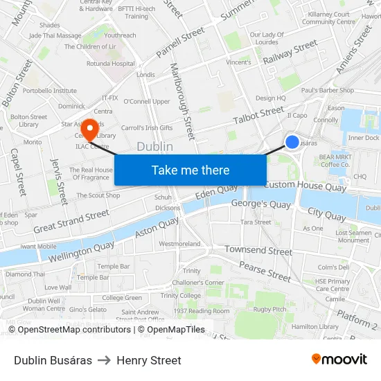 Dublin Busáras to Henry Street map