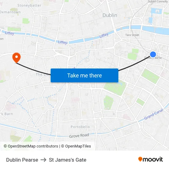 Dublin Pearse to St James's Gate map