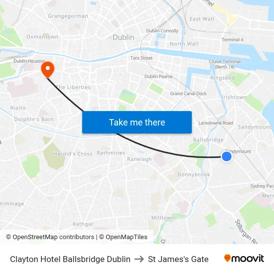Clayton Hotel Ballsbridge Dublin to St James's Gate map