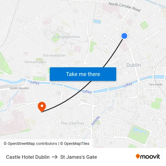 Castle Hotel Dublin to St James's Gate map