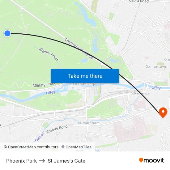 Phoenix Park to St James's Gate map