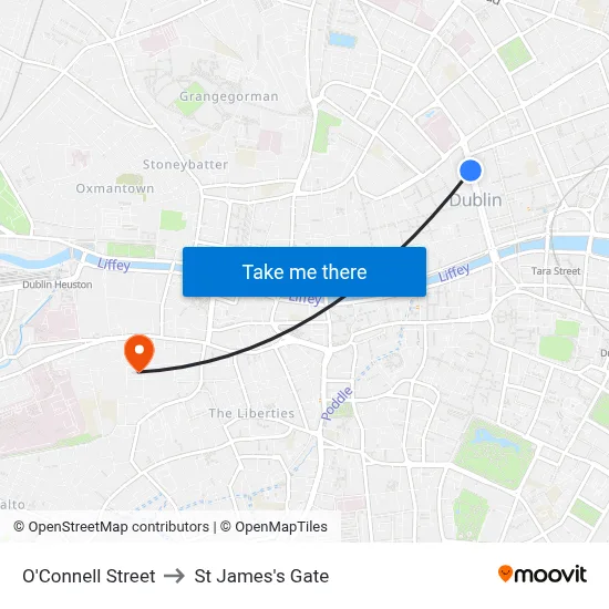 O'Connell Street to St James's Gate map