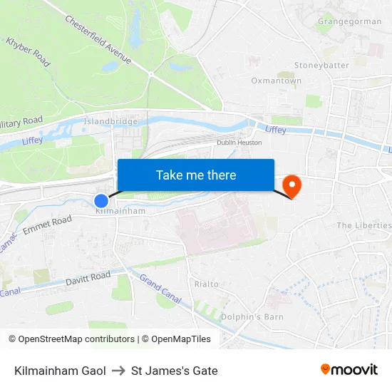 Kilmainham Gaol to St James's Gate map