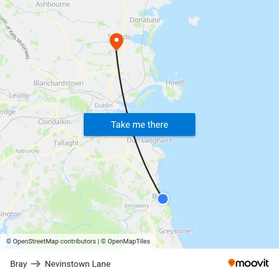 Bray to Nevinstown Lane map