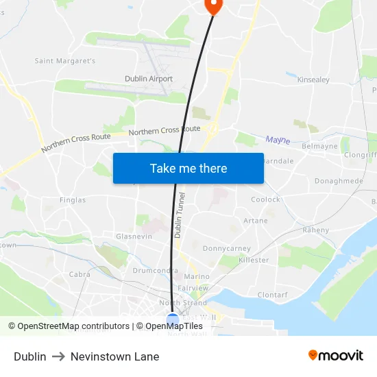 Dublin to Nevinstown Lane map