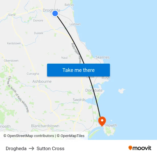 Drogheda to Sutton Cross map