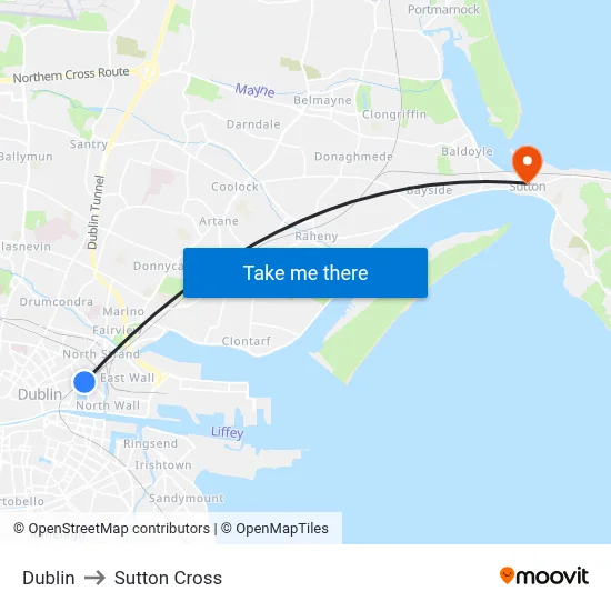 Dublin to Sutton Cross map