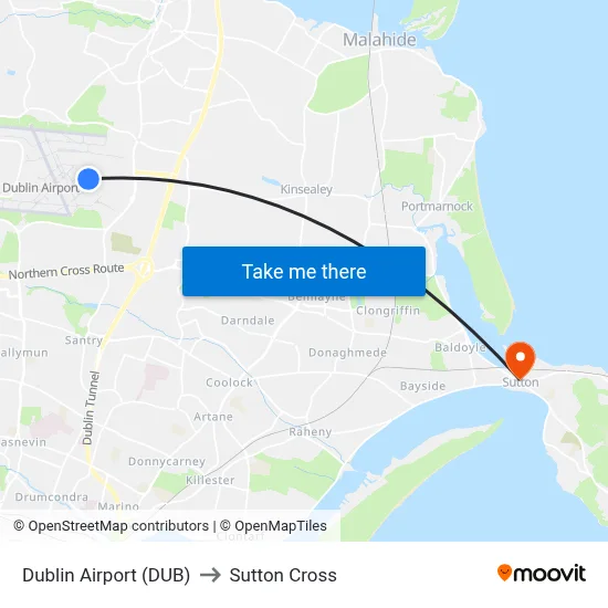Dublin Airport (DUB) to Sutton Cross map